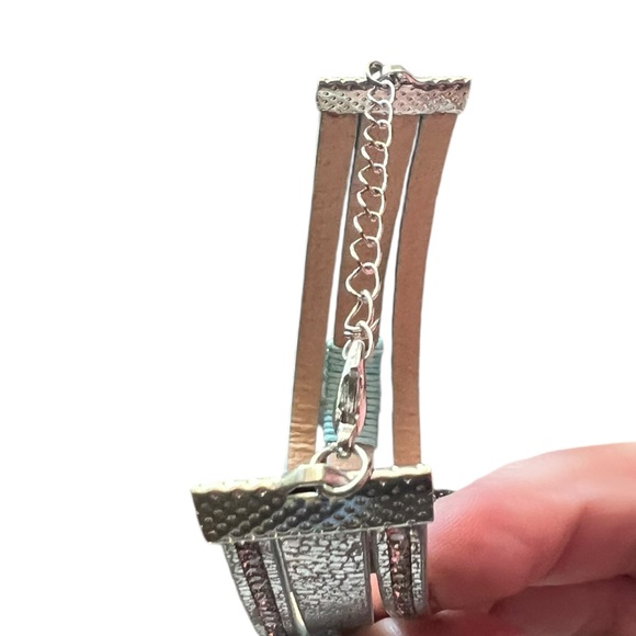 Silver, Rhinestone and Turquoise Heart Infinity Wrap Bracelet - Picture 6 of 7